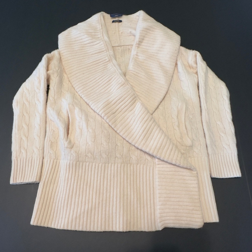 Polo Ralph Lauren 100% Cashmere Cable Knit Shawl Collar Cardigan Cream XS